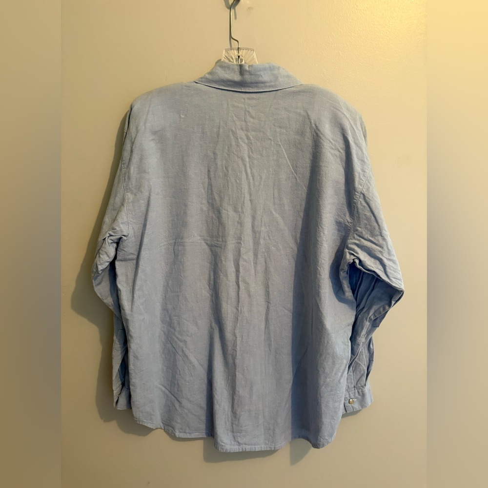 Vintage Capacity Floral Embroidery Long Sleeve Button Down Cotton Blouse Large - Picture 10 of 12